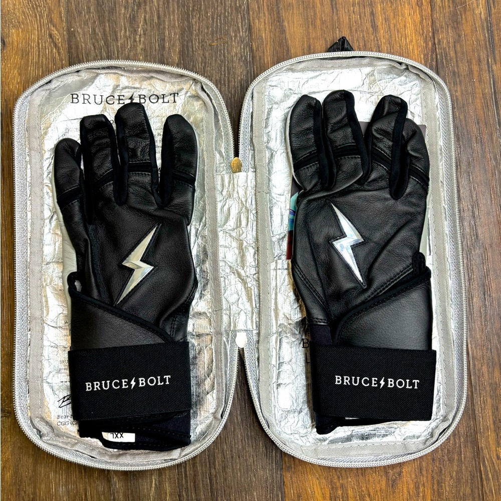 Sold! Bruce Bolt, Adult XXL Chrome Series Premium Long Cuff batting gloves.